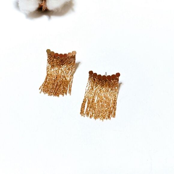 Gold tassel drop earrings N296 - Picture 5 of 6